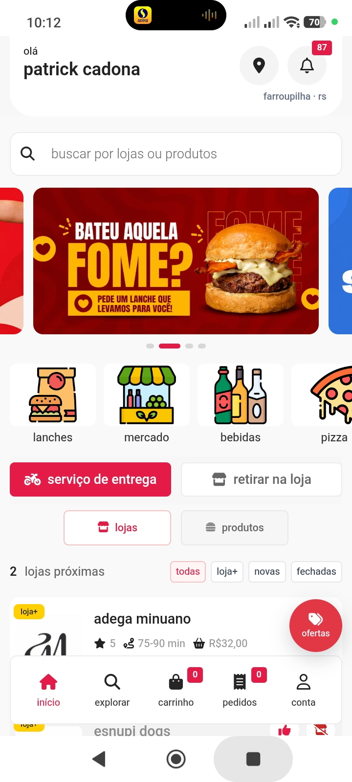 captura real da home mobile pedidoaí